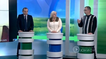 Вячеслав Теркулов, Ирина Симонова, Владимир Бидёвка, Ольга Зиновьева в передаче "Политкухня". 01.04.2016.телеканал "ЮНИОН" ДНР