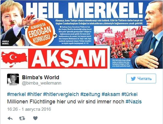 Турецкая газета опубликовала фото Меркель в образе Гитлера Турецкая газета опубликовала фото Меркель в образе Гитлера