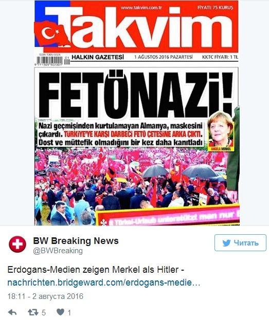 Турецкая газета опубликовала фото Меркель в образе Гитлера Турецкая газета опубликовала фото Меркель в образе Гитлера