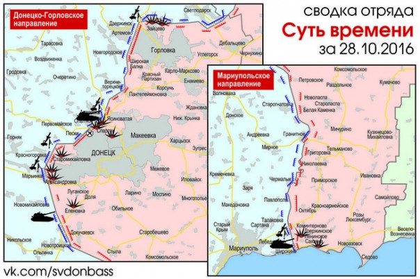 Сводка от МО ДНР 29 октября 2016. Названы имена офицеров ВСУ, виновных в обстреле Макеевки