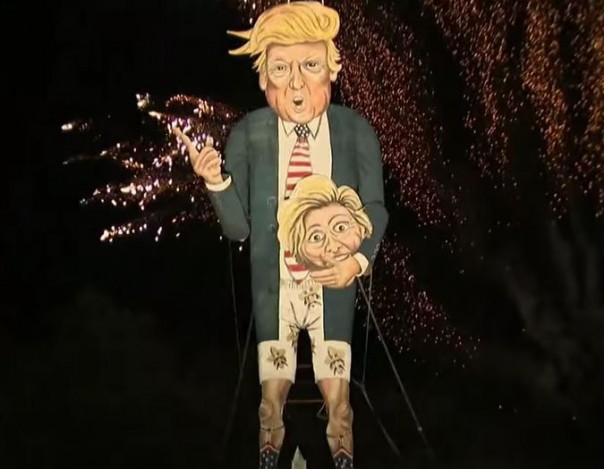В Британии сожгли фигуру Трампа с головой Клинтон в руках