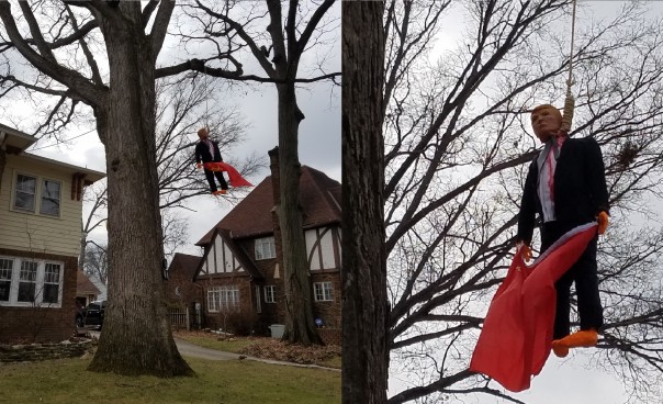 В США повесили на дереве куклу Трампа с советским флагом в руках