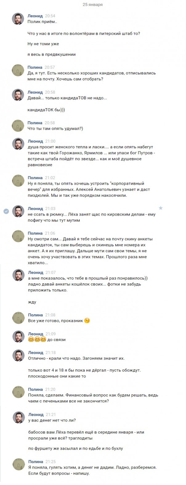 Переписка Леонида Волкова в ВК: Трансвеститы, Наркотики и Навальный