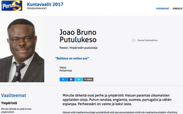 В Финляндии в депутаты от националистической партии выдвинулся темнокожий мигрант-пастор В Финляндии в депутаты от националистической партии выдвинулся темнокожий мигрант-пастор