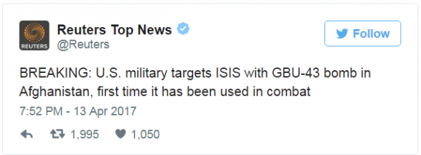 Трамп похвастался успехом: США впервые применили мощнейшую "мать всех бомб" Трамп похвастался успехом: США впервые применили мощнейшую "мать всех бомб"