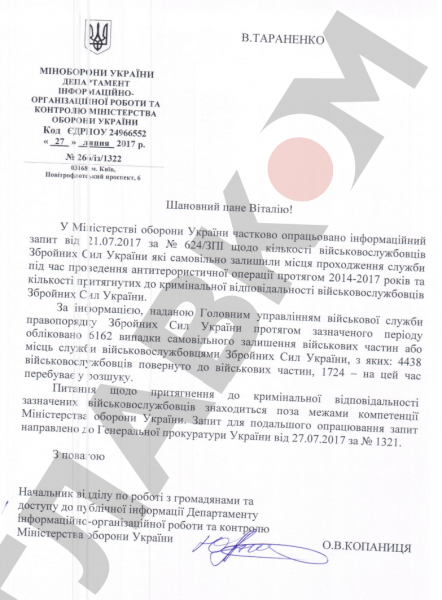 Минобороны Украины признало массовые дезертирства в зоне АТО