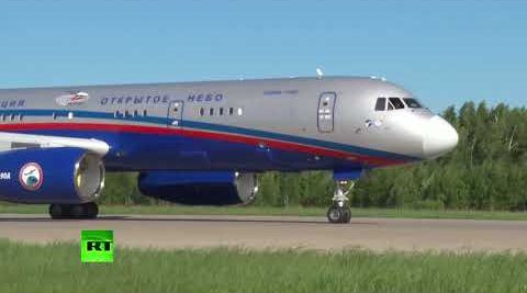 Видеокадры полёта нового Ту-214ОН в рамках первого этапа освидетельствования