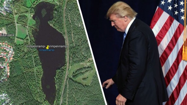 Даже причёска похожа. В Финляндии нашли озеро-двойник Трампа