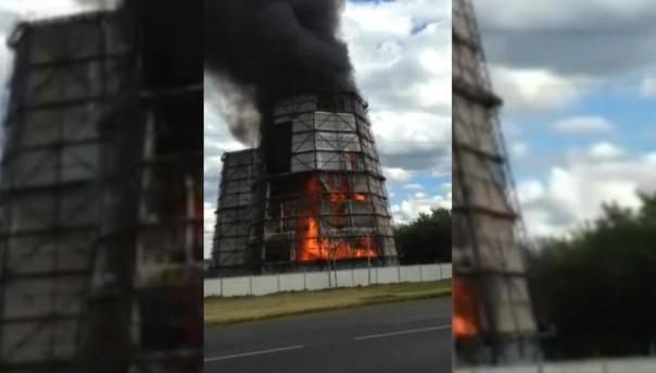 Массивная градирня вспыхнула на территории ТЭЦ в Саранске