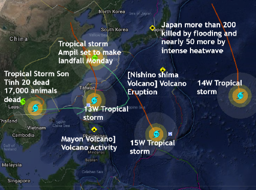 Это напоминает фильм “Послезавтра”: Шесть тропических штормов выстроились вдоль Восточно-Азиатского побережья в группу погодных условий