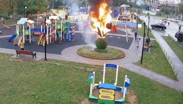 Школьник среди бела дня сжег зеленую скульптуру в Люберцах