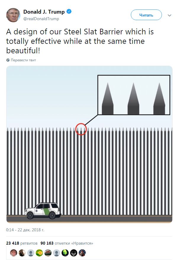 "Частокол". Трамп одобрил дизайн стены на границе с Мексикой