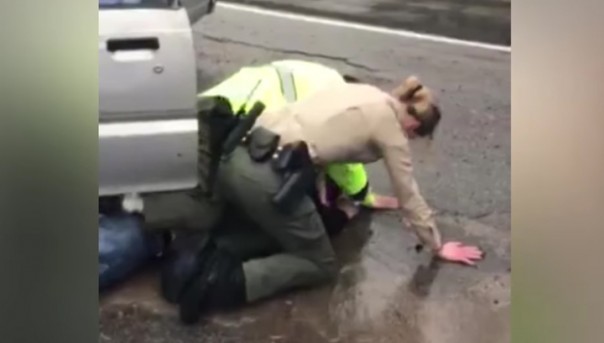 Параноидальный шизофреник поколотил двух полицейских и угнал их автомобиль. Видео