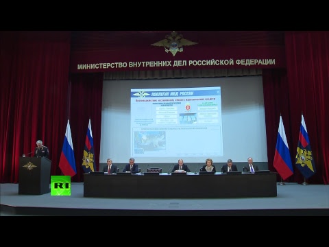 Президент РФ Владимир Путин принимает участие в расширенном заседании коллегии МВД России.