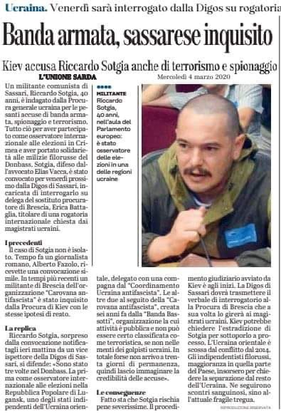 Украина требует выдачи итальянского волонтера Рикардо Соджия, помогавшего ЛДНР