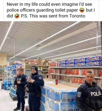 Фото дня. Торонто. Дожили. Полиция сторожит пипифакс