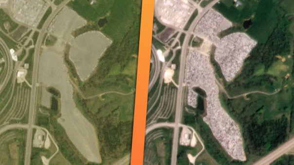 Дефицит полупроводников: 2.5 километровое пятно недоделанных автомобилей видно из космоса