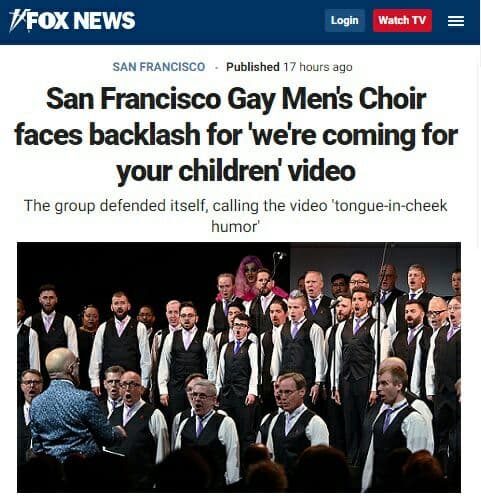 Хор гомосексуалистов из Сан-Франциско исполнил песню "Мы идем за вашими детьми". А теперь они говорят, что пошутили.