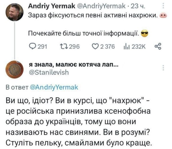 Глава ОП Ермак назвал наступление ВСУ «нахрюком»