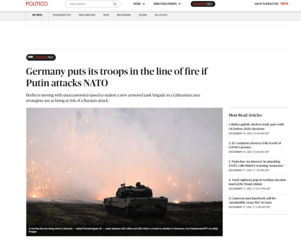 Politico: Германия разместит новую бронетанковую бригаду в 100 километрах от границы с Россией