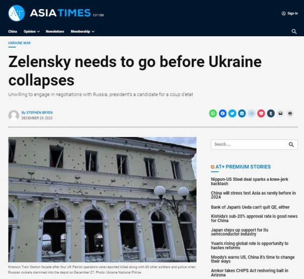 Asia Times: Зеленскому нужно уйти, прежде чем Украина развалится