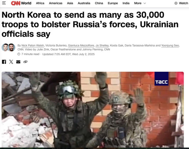 КНДР намерена отправить в Россию еще 25-30 000 военных в ближайшие месяцы, - CNN