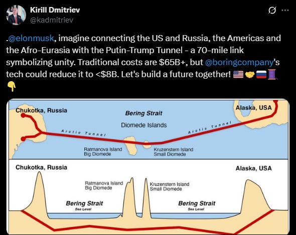 Дмитриев предложил Илону Маску создать тоннель между Россией и США